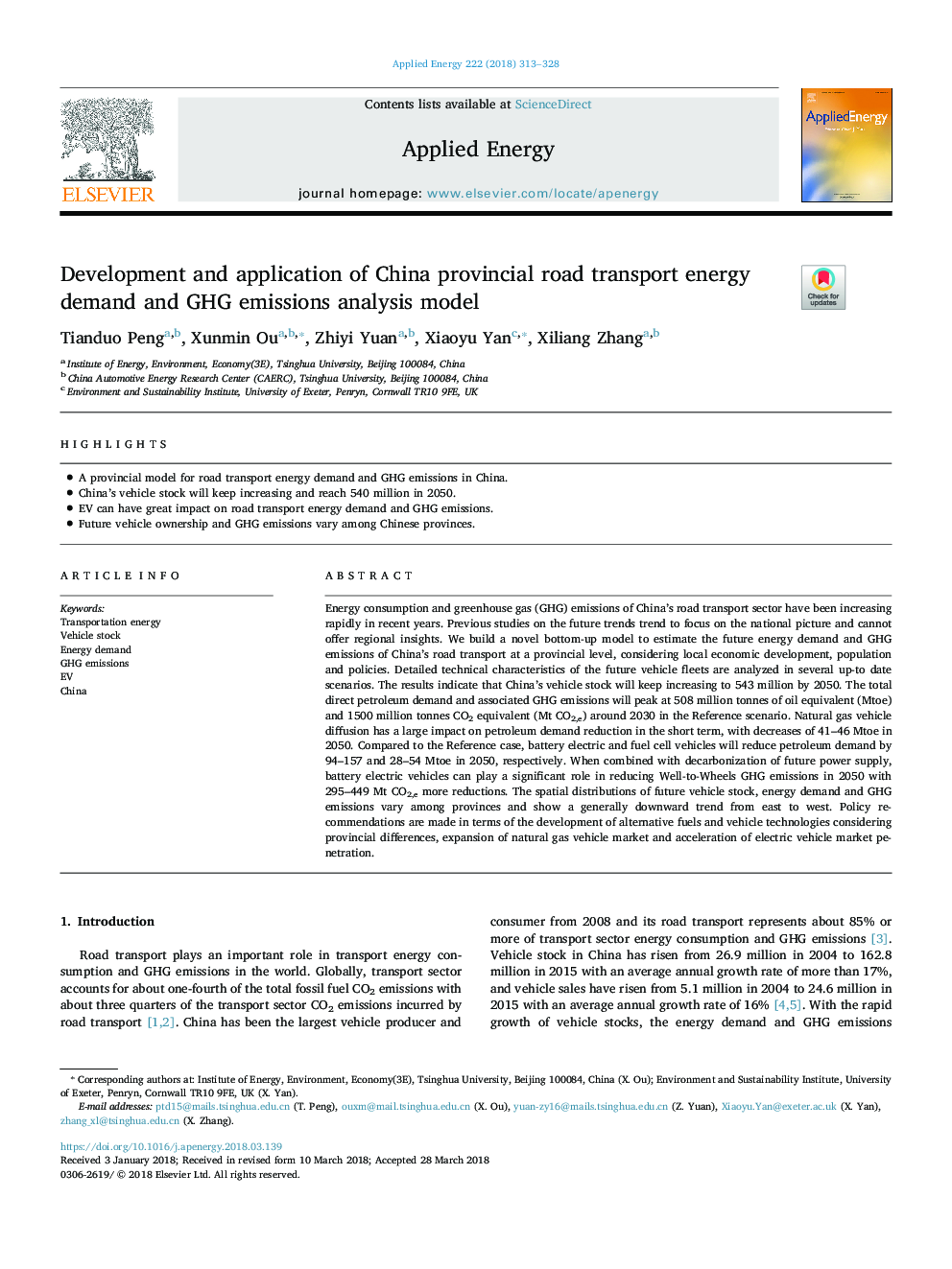 Development and application of China provincial road transport energy demand and GHG emissions analysis model