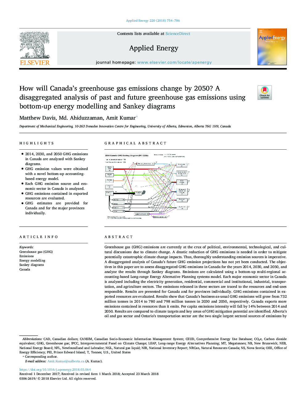 How will Canada's greenhouse gas emissions change by 2050? A disaggregated analysis of past and future greenhouse gas emissions using bottom-up energy modelling and Sankey diagrams