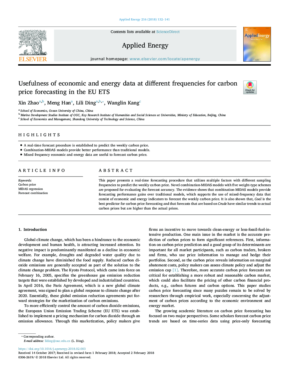 Usefulness of economic and energy data at different frequencies for carbon price forecasting in the EU ETS