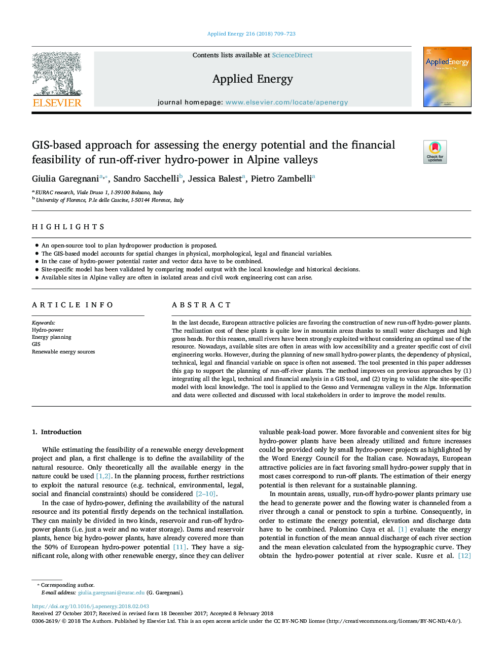 GIS-based approach for assessing the energy potential and the financial feasibility of run-off-river hydro-power in Alpine valleys