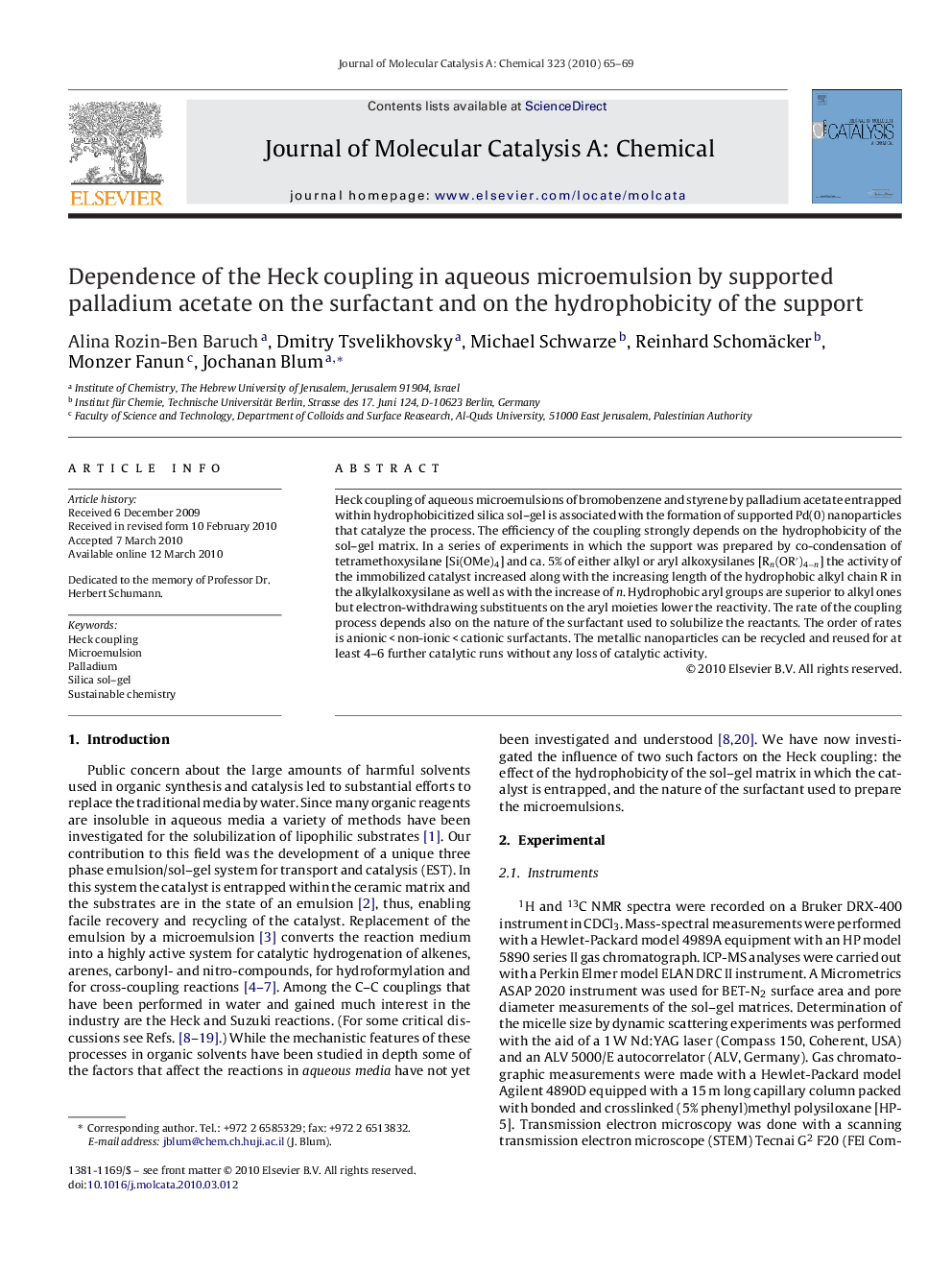 Dependence of the Heck coupling in aqueous microemulsion by supported palladium acetate on the surfactant and on the hydrophobicity of the support