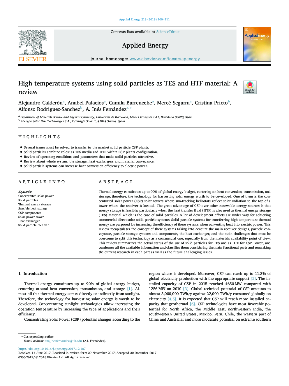 High temperature systems using solid particles as TES and HTF material: A review