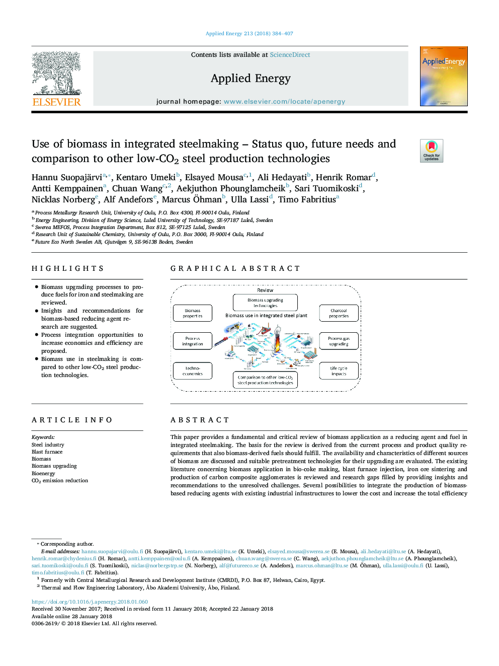 Use of biomass in integrated steelmaking - Status quo, future needs and comparison to other low-CO2 steel production technologies