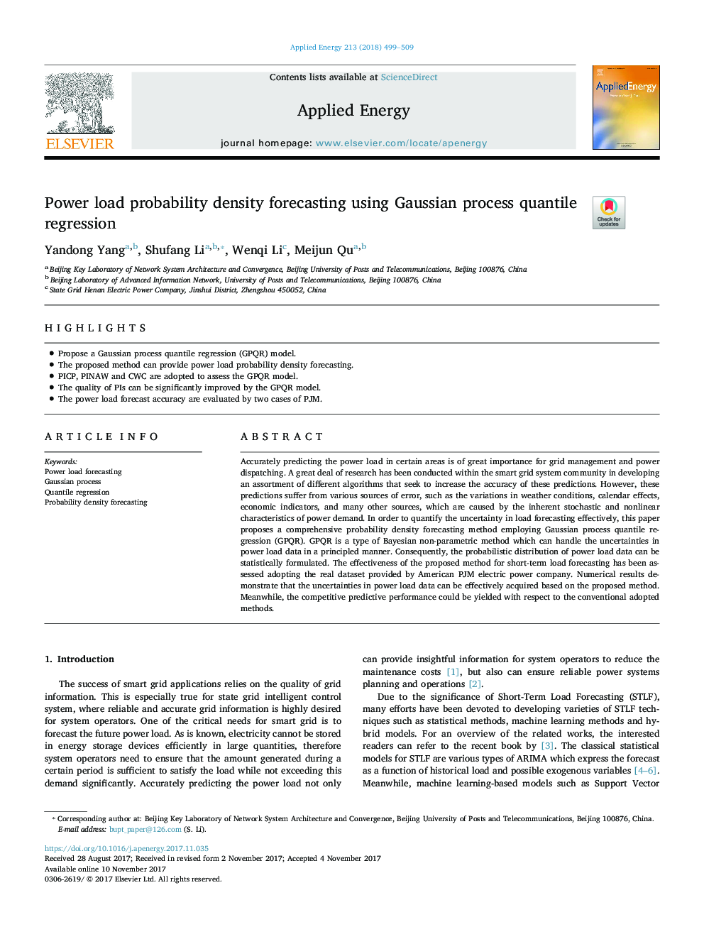 Power load probability density forecasting using Gaussian process quantile regression