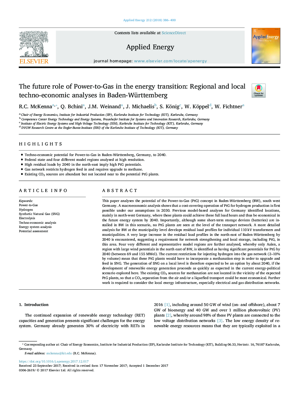 The future role of Power-to-Gas in the energy transition: Regional and local techno-economic analyses in Baden-Württemberg