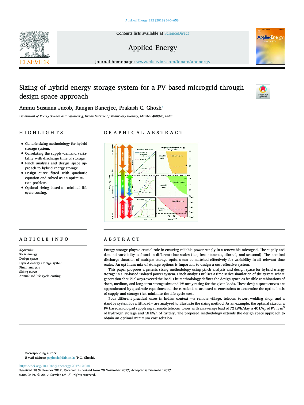 Sizing of hybrid energy storage system for a PV based microgrid through design space approach