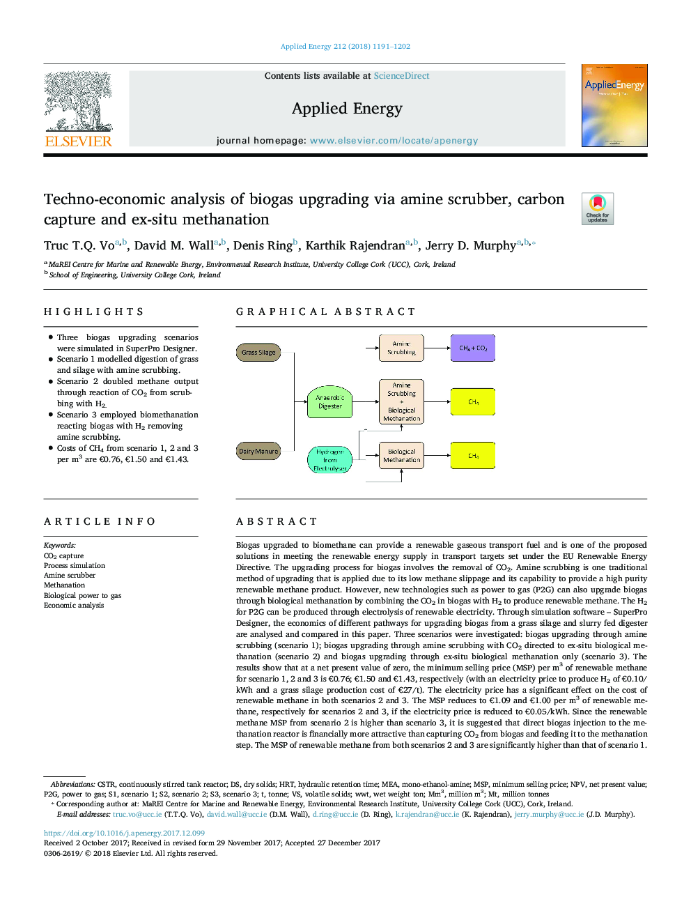 Techno-economic analysis of biogas upgrading via amine scrubber, carbon capture and ex-situ methanation