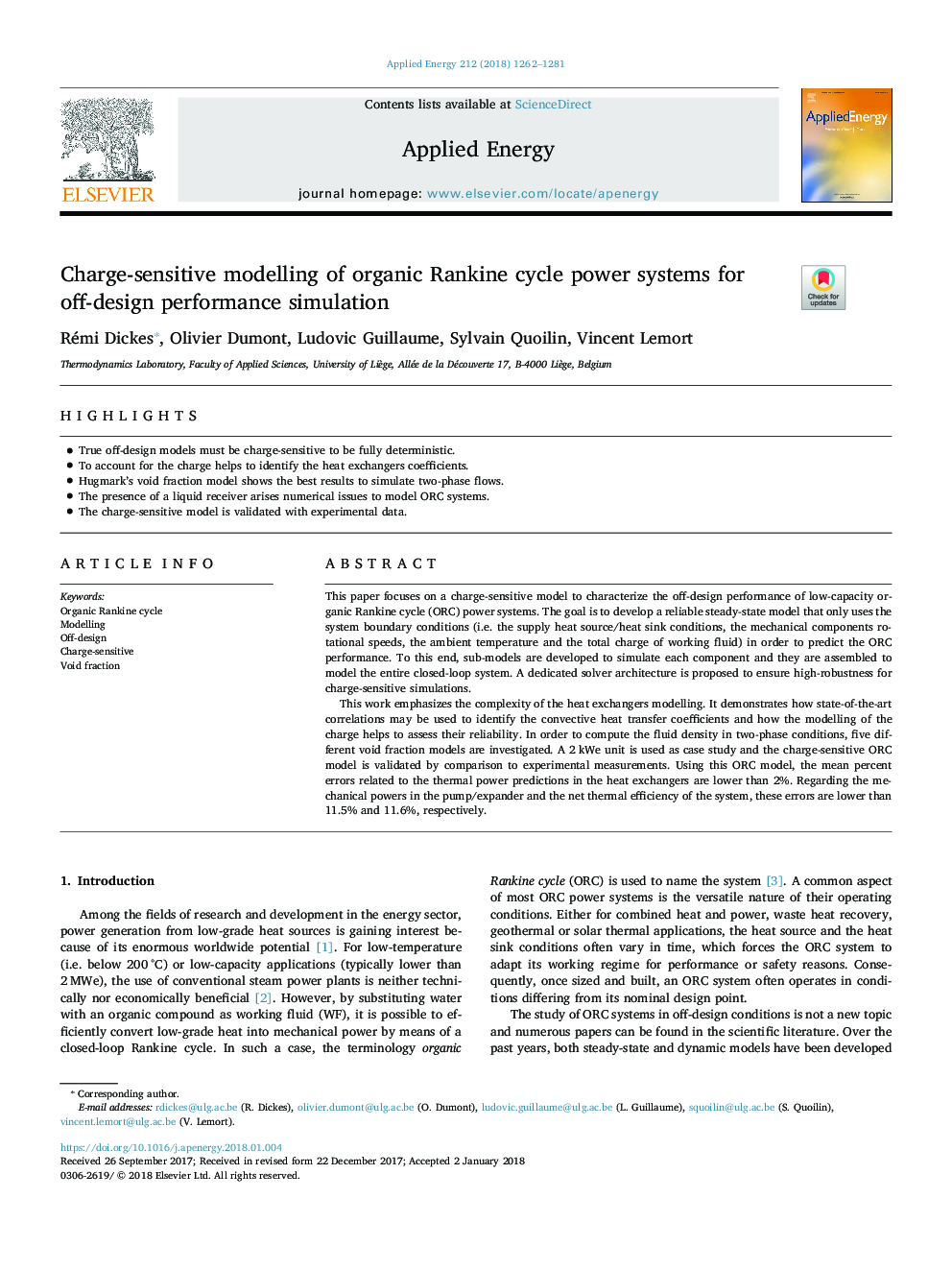 مدل سازی حساس شارژ از سیستم های چرخه انرژی ارگانیک برای شبیه سازی عملکرد غیر طراحی 