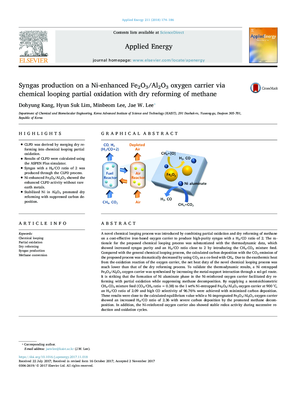 Syngas production on a Ni-enhanced Fe2O3/Al2O3 oxygen carrier via chemical looping partial oxidation with dry reforming of methane