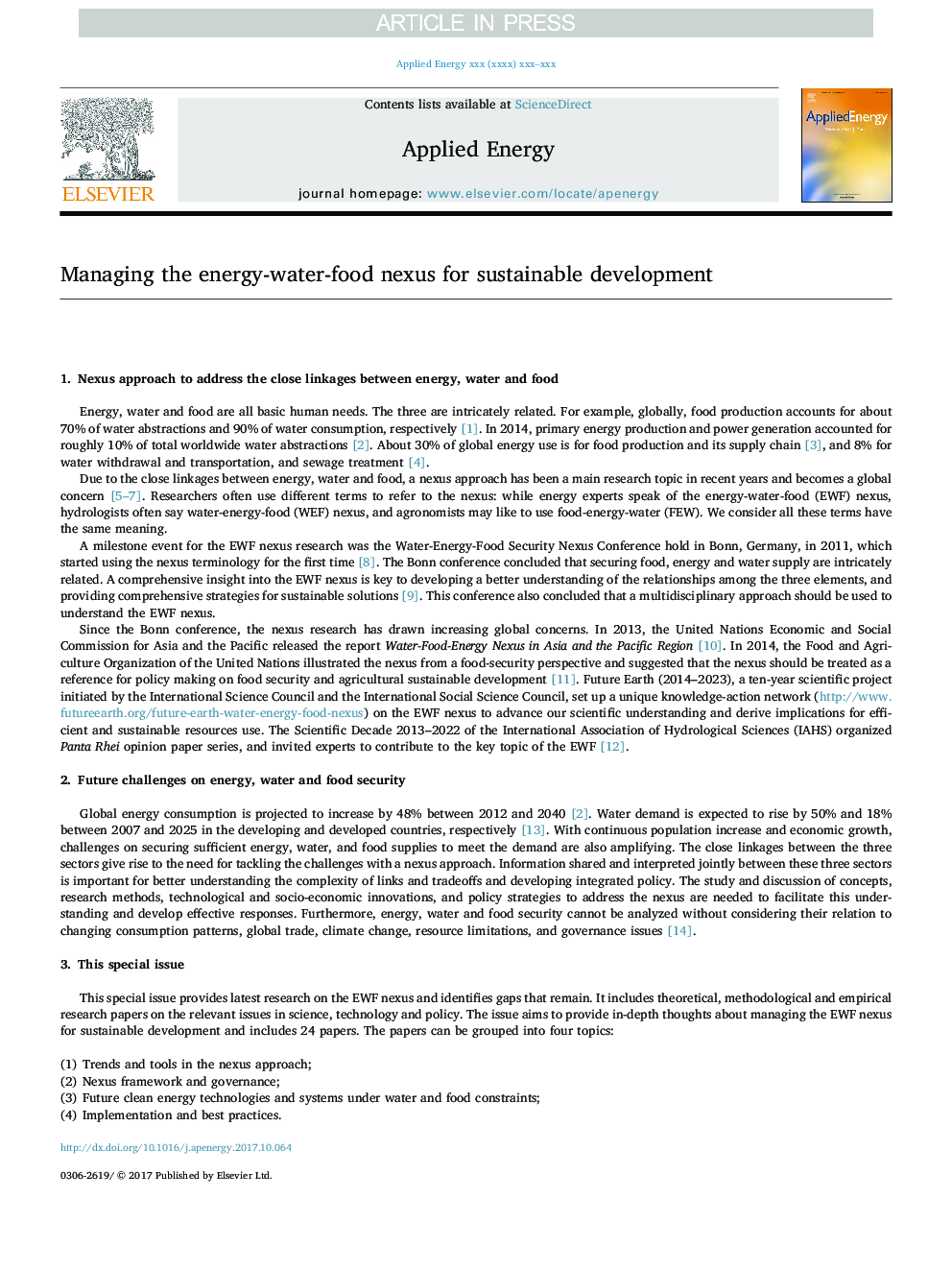 مدیریت ارتباطات انرژی-آب-غذا برای توسعه پایدار 