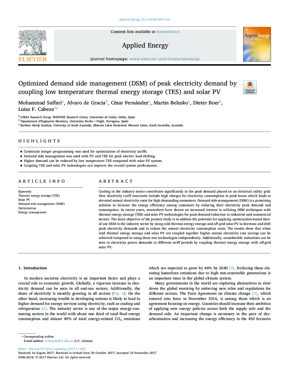 Optimized demand side management (DSM) of peak electricity demand by coupling low temperature thermal energy storage (TES) and solar PV