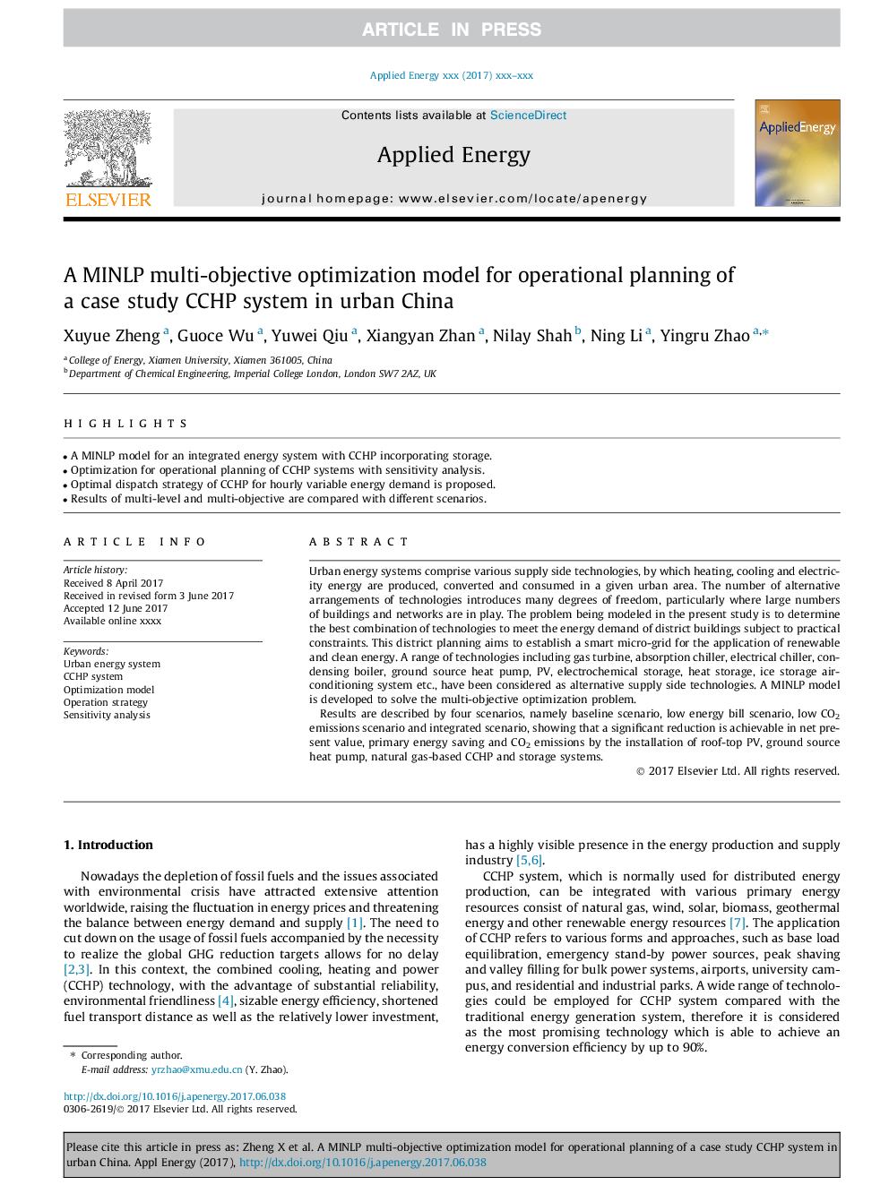 A MINLP multi-objective optimization model for operational planning of a case study CCHP system in urban China