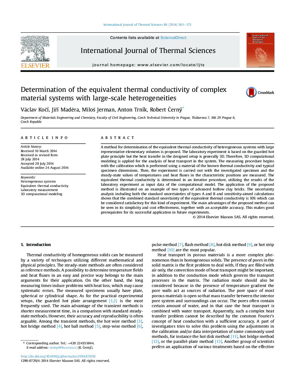 Determination of the equivalent thermal conductivity of complex material systems with large-scale heterogeneities