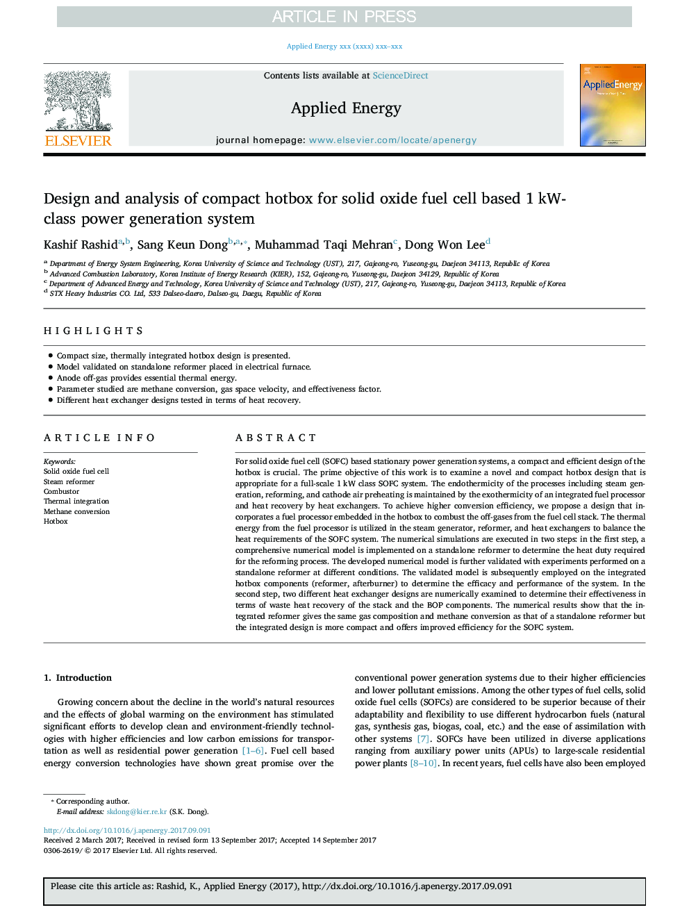 Design and analysis of compact hotbox for solid oxide fuel cell based 1Â kW-class power generation system