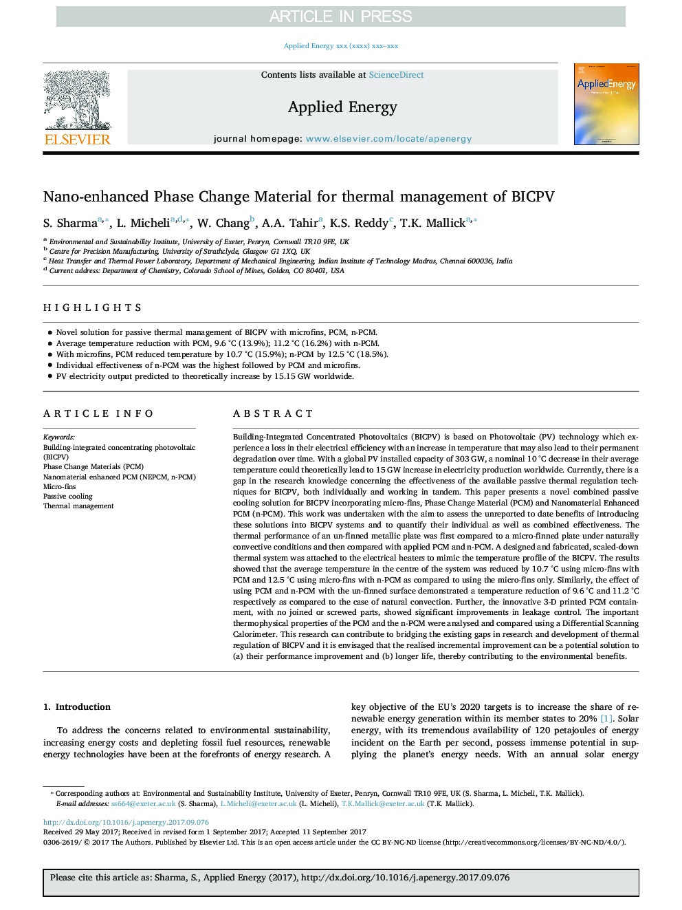 Nano-enhanced Phase Change Material for thermal management of BICPV