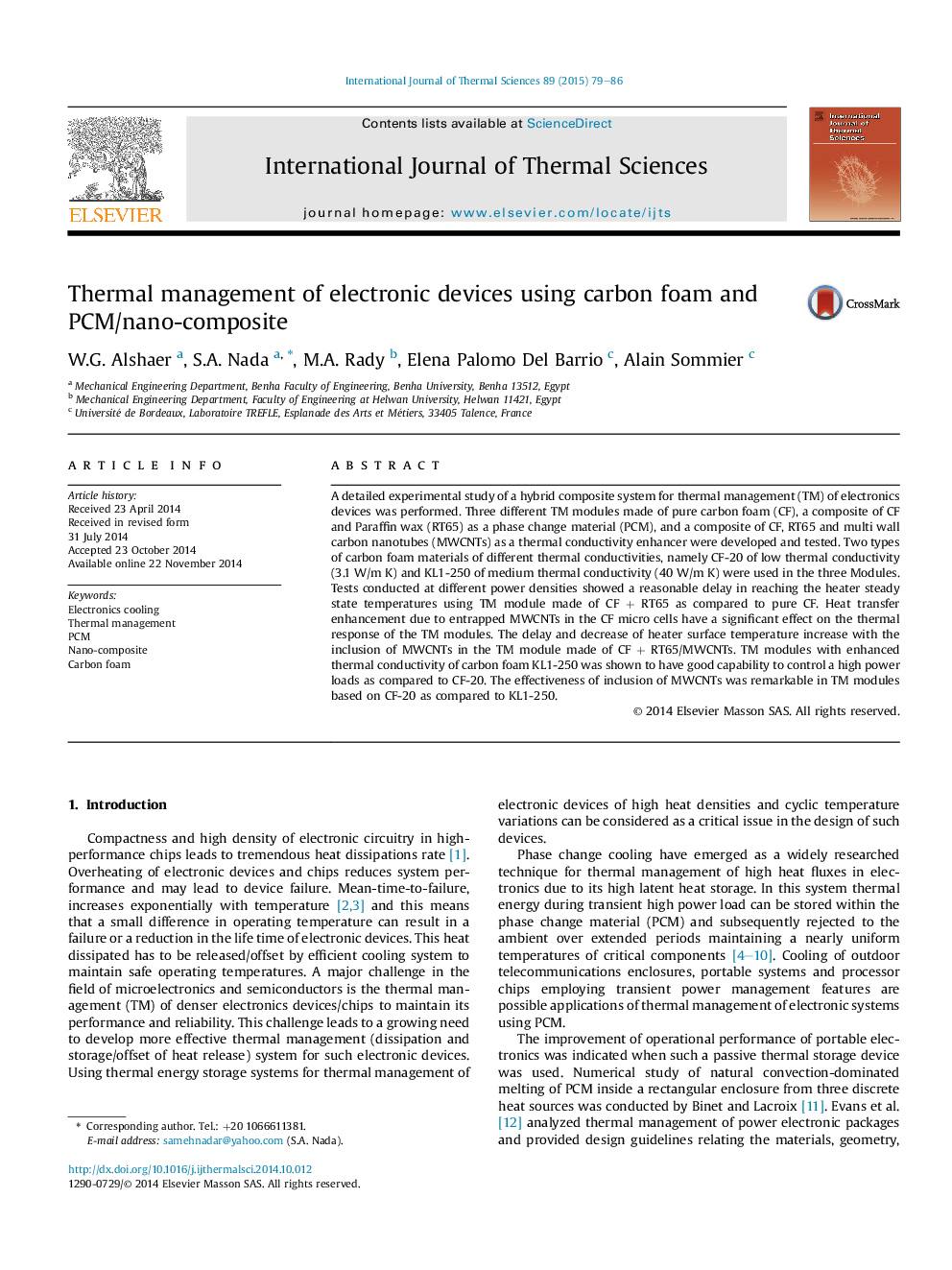 Thermal management of electronic devices using carbon foam and PCM/nano-composite