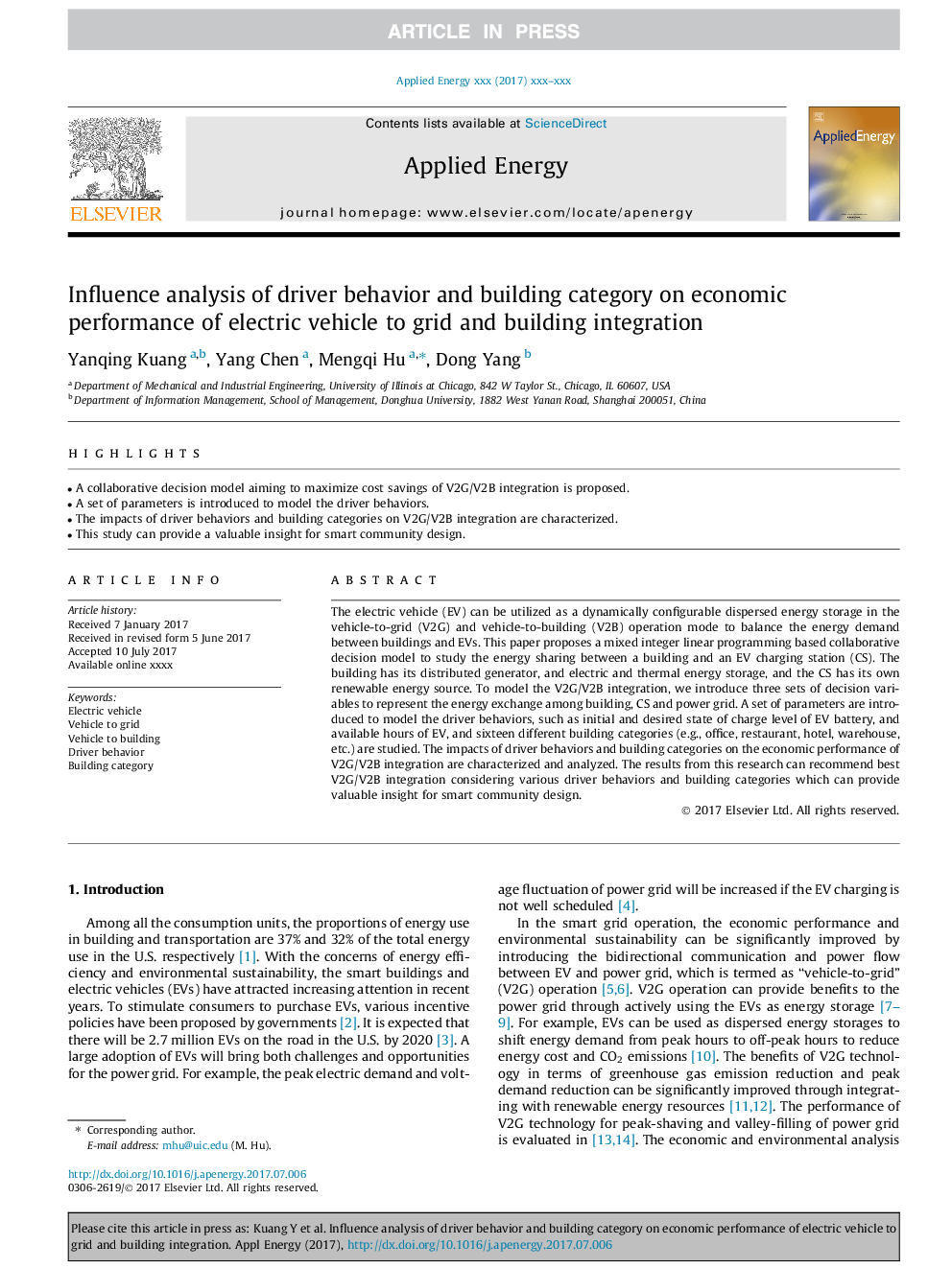 Influence analysis of driver behavior and building category on economic performance of electric vehicle to grid and building integration