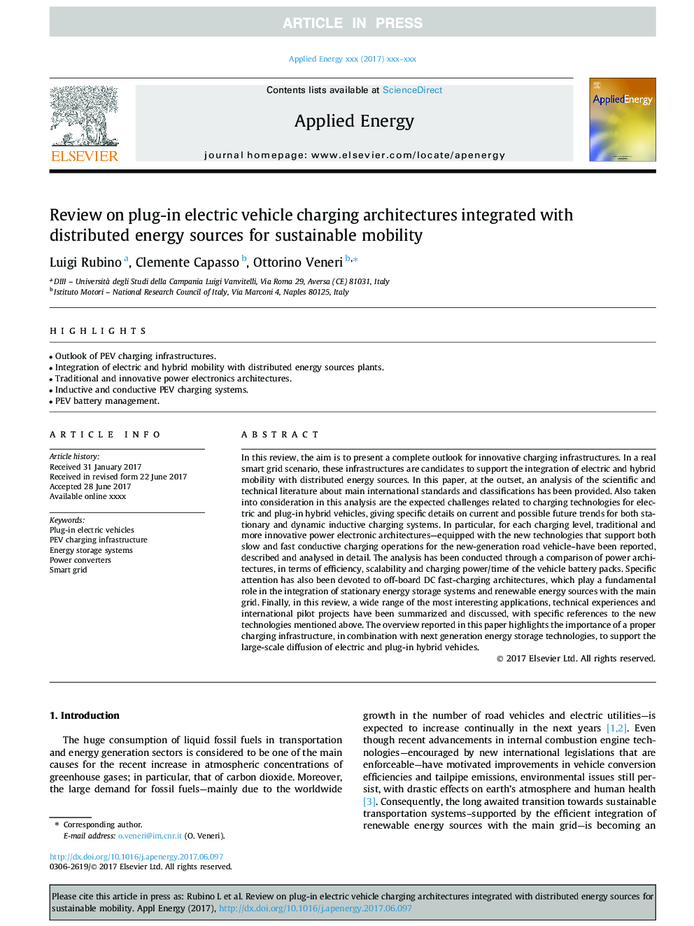 Review on plug-in electric vehicle charging architectures integrated with distributed energy sources for sustainable mobility