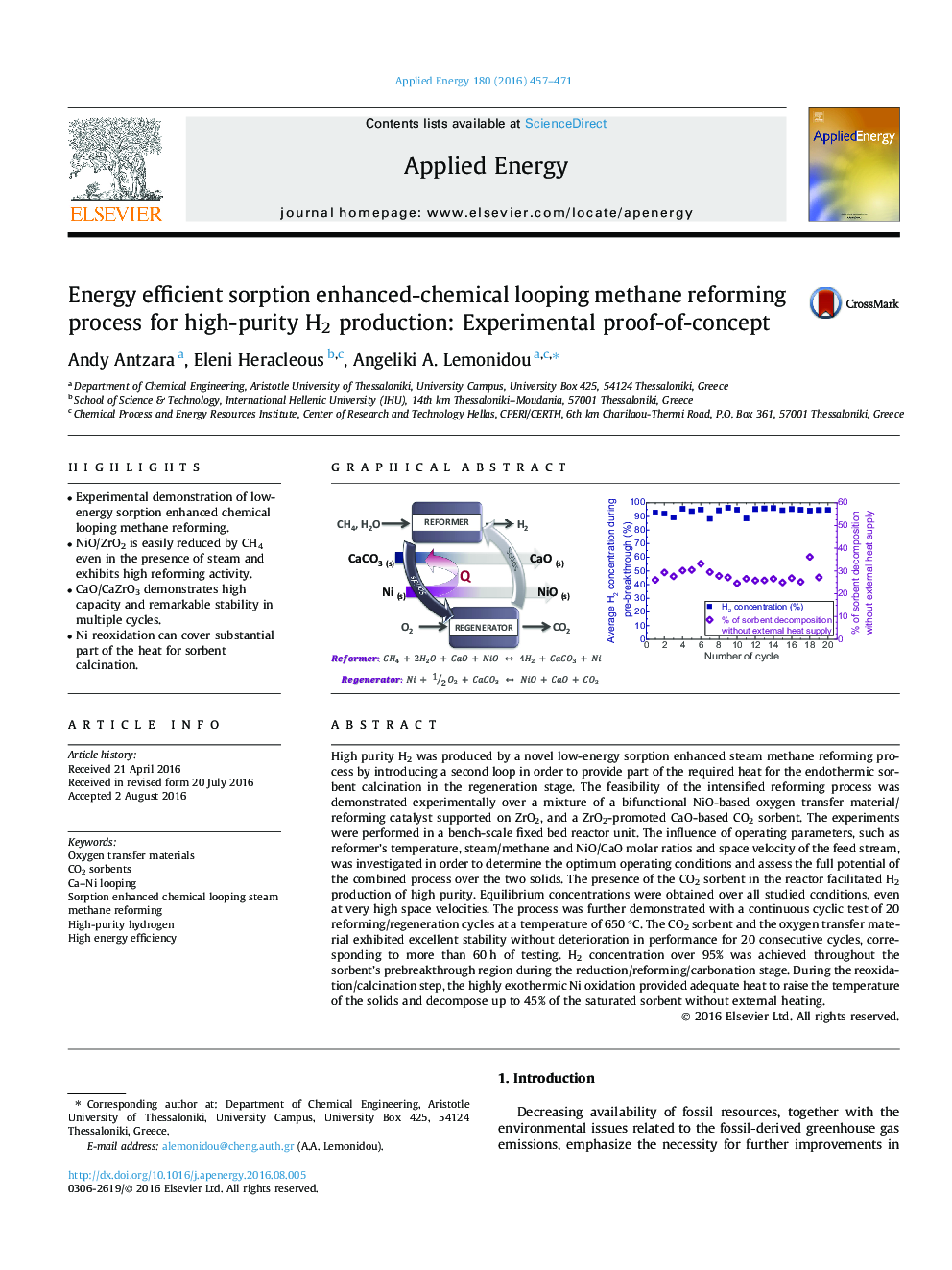 عکس صفحه اول مقاله: Energy efficient sorption enhanced-chemical looping methane reforming process for high-purity H2 production: Experimental proof-of-concept Energy efficient sorption enhanced-chemical looping methane reforming process for high-purity H2 production: Experimental proof-of-concept