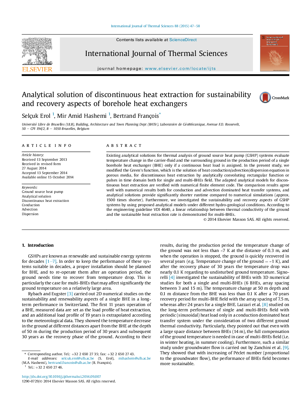 Analytical solution of discontinuous heat extraction for sustainability and recovery aspects of borehole heat exchangers