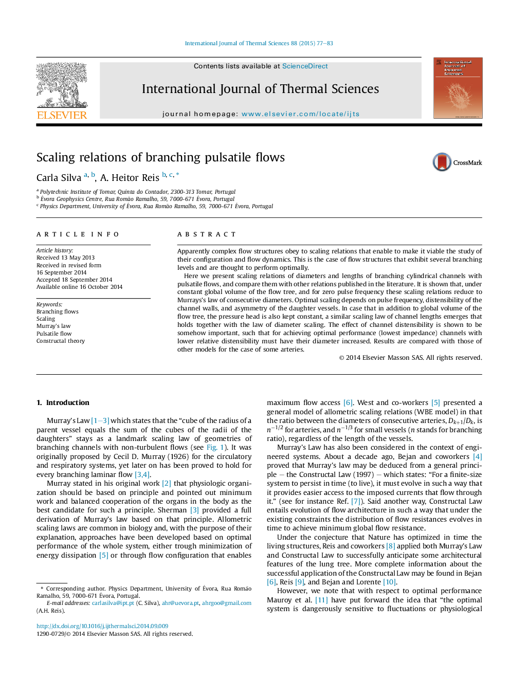 Scaling relations of branching pulsatile flows