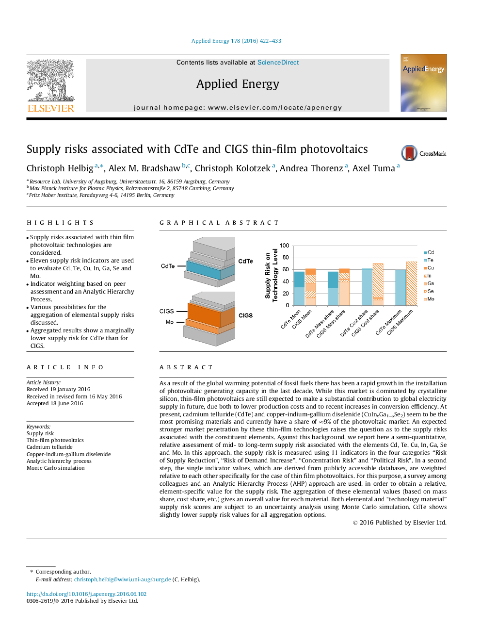 Supply risks associated with CdTe and CIGS thin-film photovoltaics