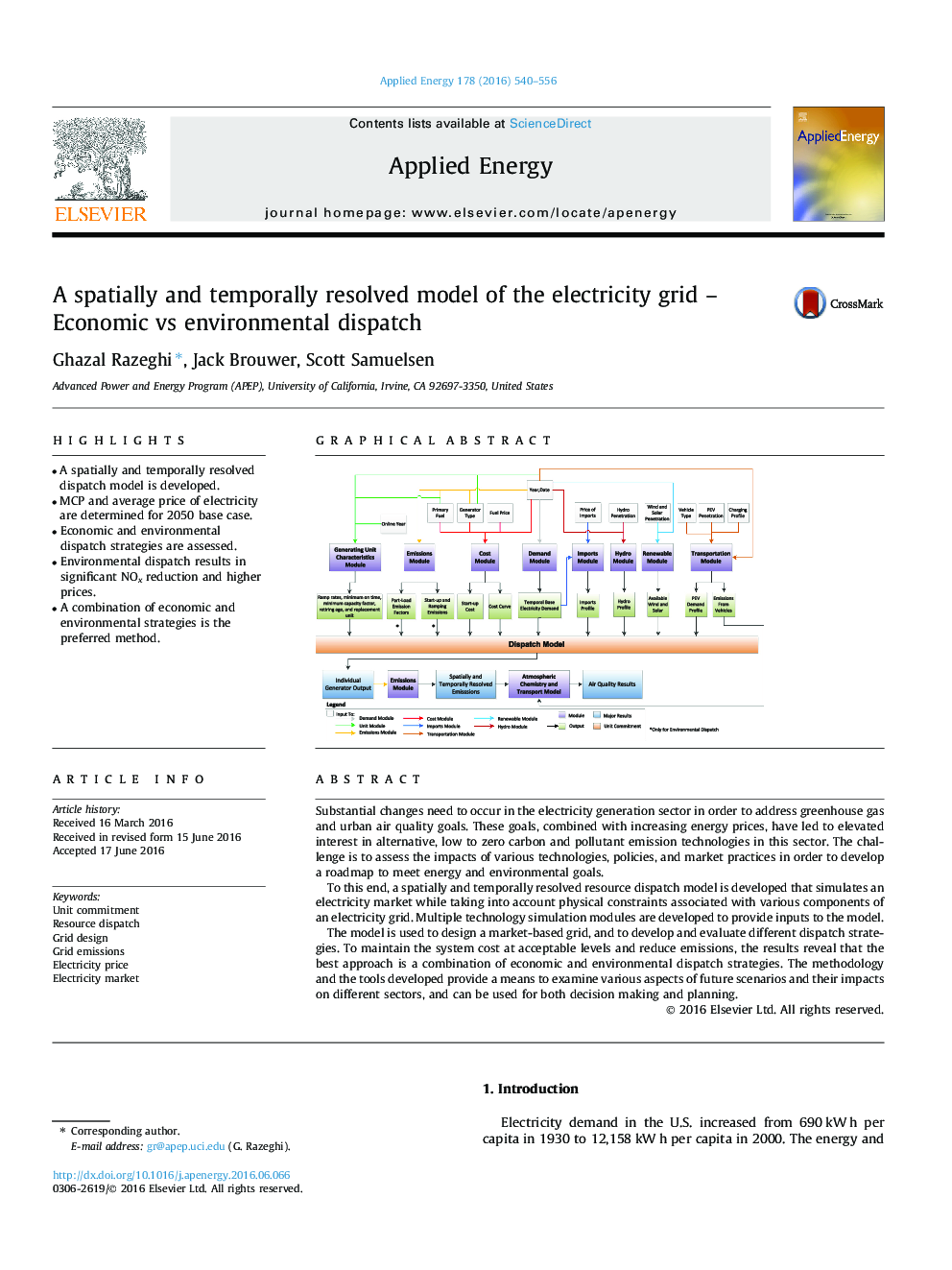 A spatially and temporally resolved model of the electricity grid - Economic vs environmental dispatch