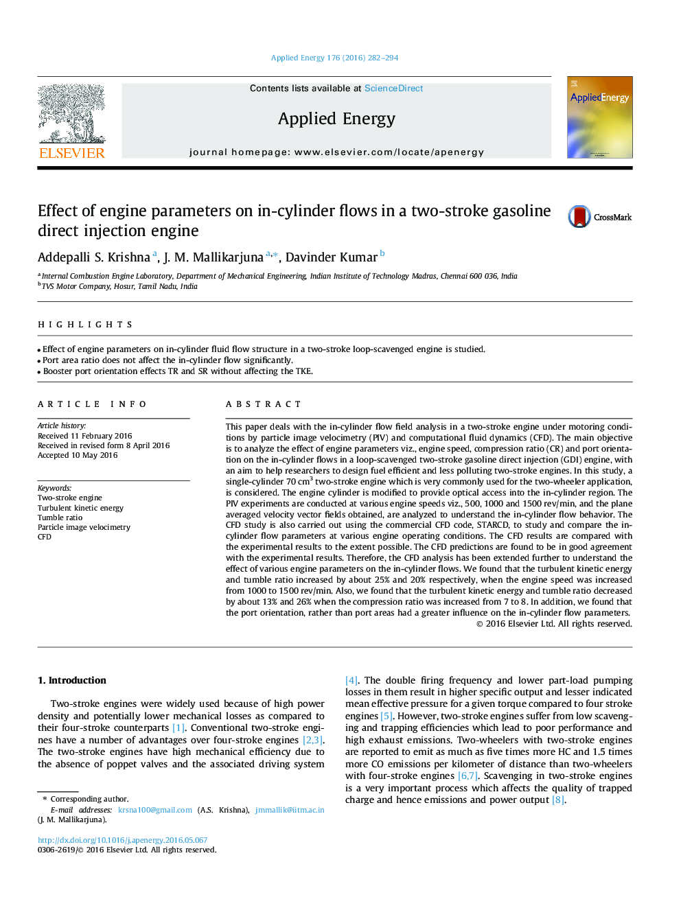 Effect of engine parameters on in-cylinder flows in a two-stroke gasoline direct injection engine