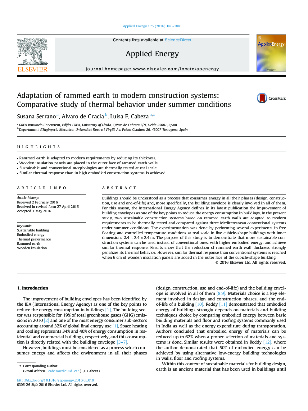 Adaptation of rammed earth to modern construction systems: Comparative study of thermal behavior under summer conditions