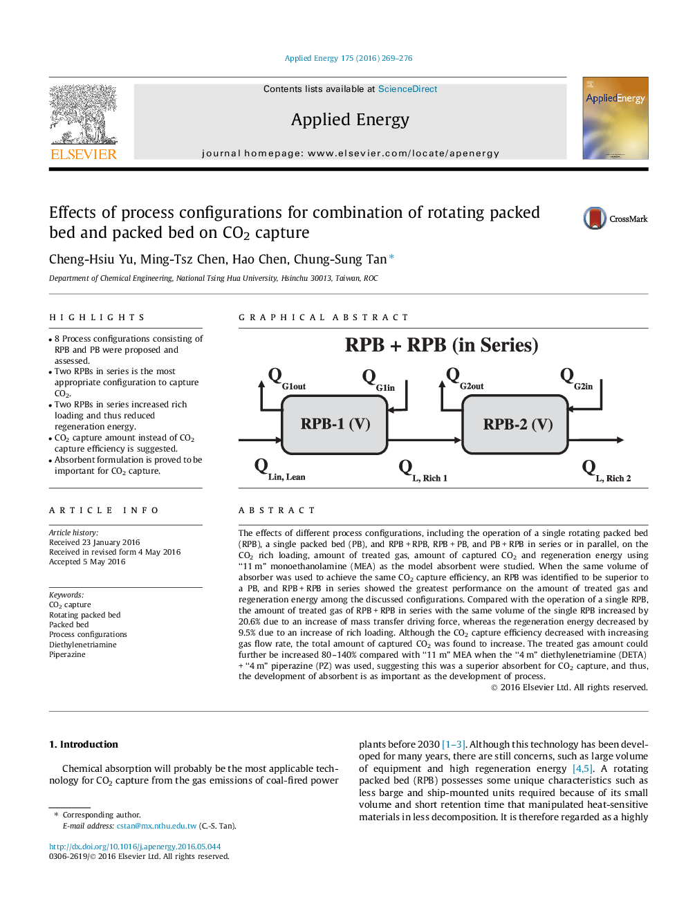 Effects of process configurations for combination of rotating packed bed and packed bed on CO2 capture