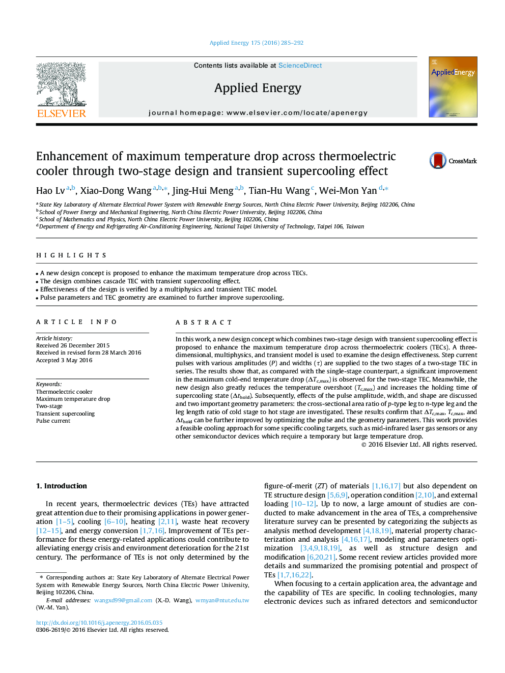 Enhancement of maximum temperature drop across thermoelectric cooler through two-stage design and transient supercooling effect