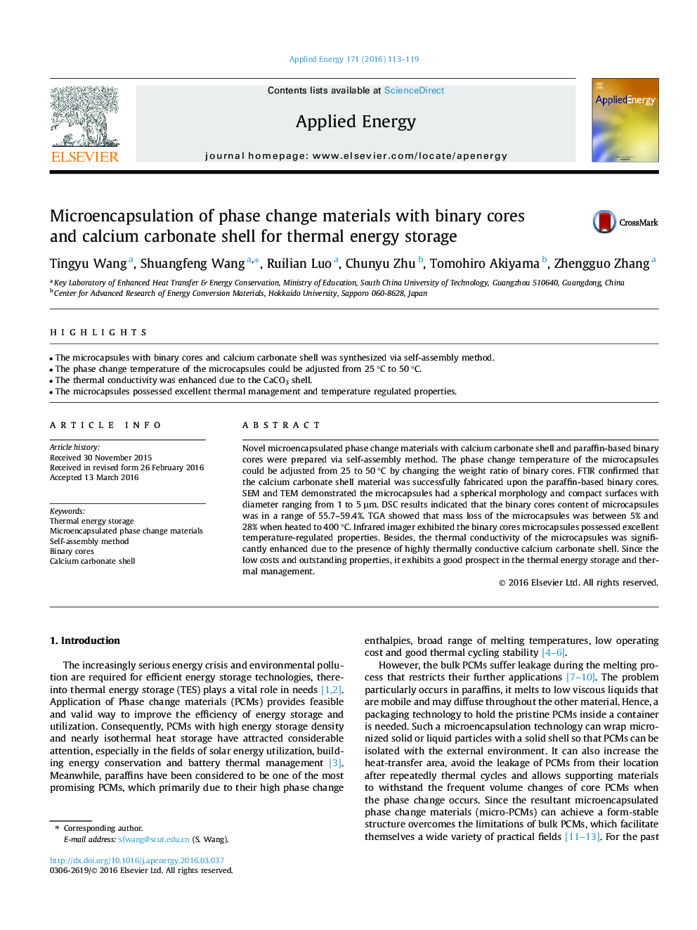 Microencapsulation of phase change materials with binary cores and calcium carbonate shell for thermal energy storage