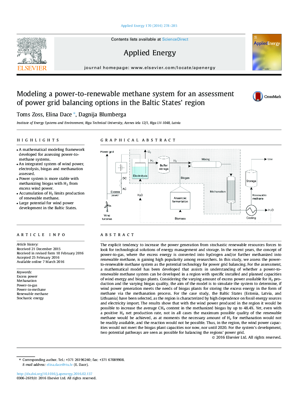 مدل سازی یک سیستم متان قدرت به تجدید پذیر برای ارزیابی گزینه های متعادل کننده برق در منطقه بالتیک 