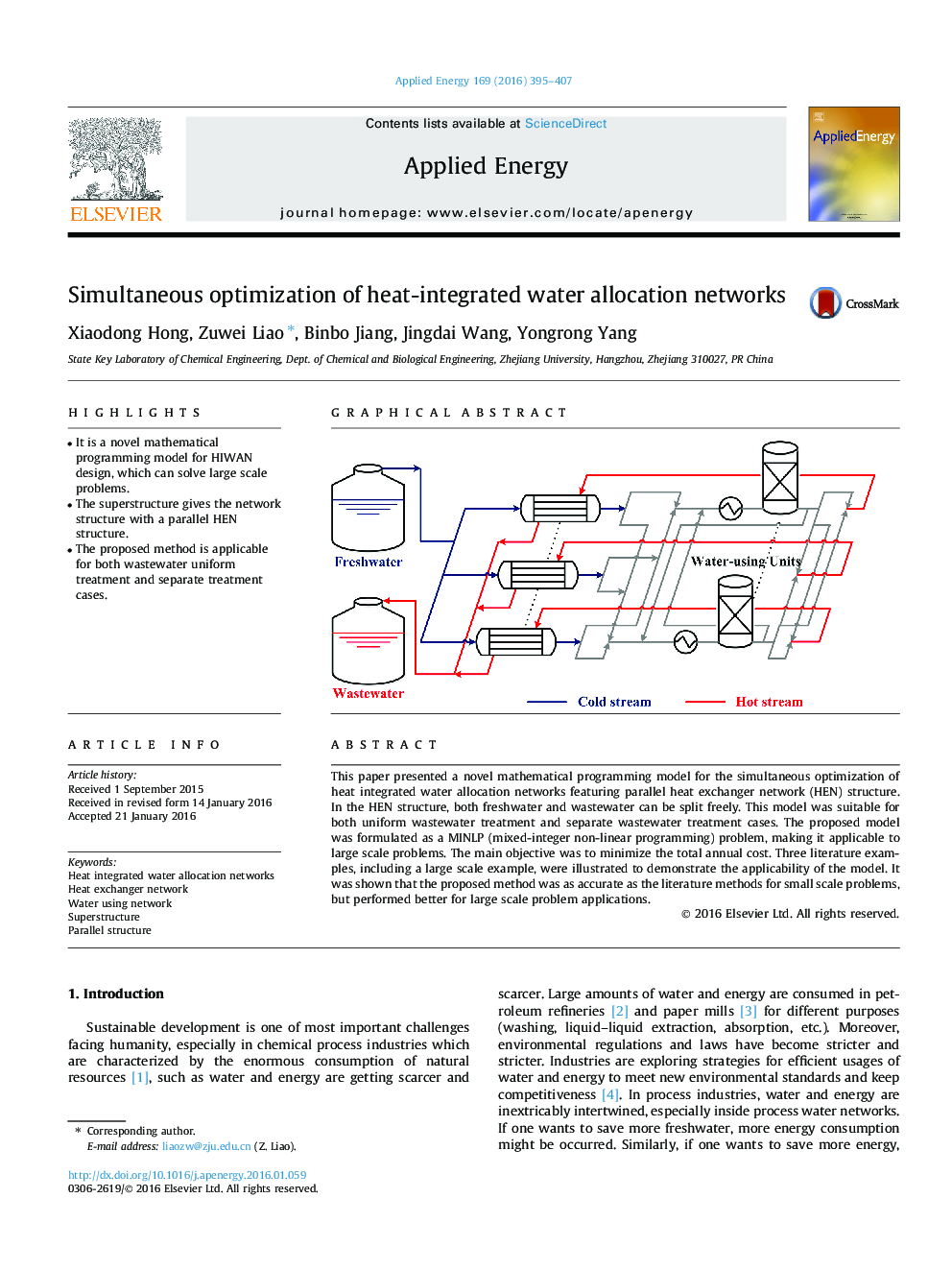 Simultaneous optimization of heat-integrated water allocation networks