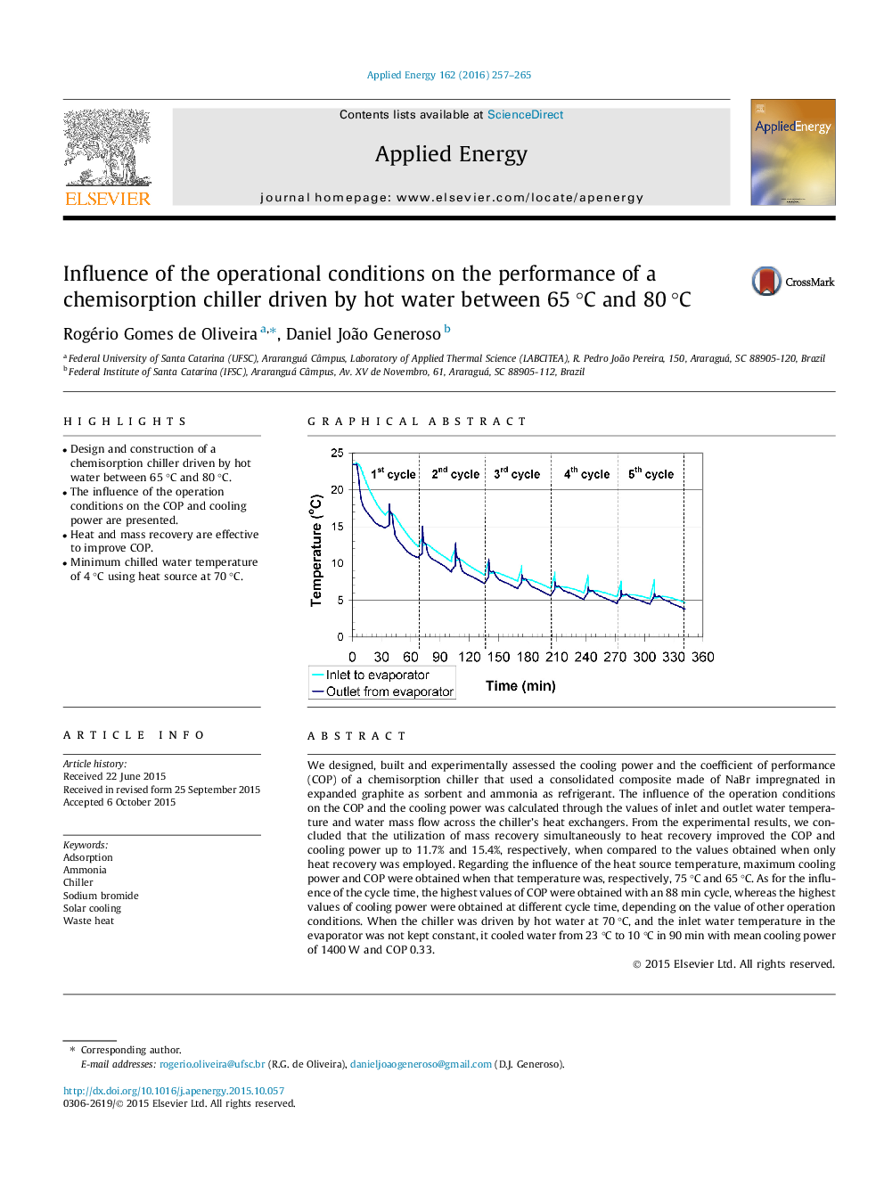 Influence of the operational conditions on the performance of a chemisorption chiller driven by hot water between 65Â Â°C and 80Â Â°C