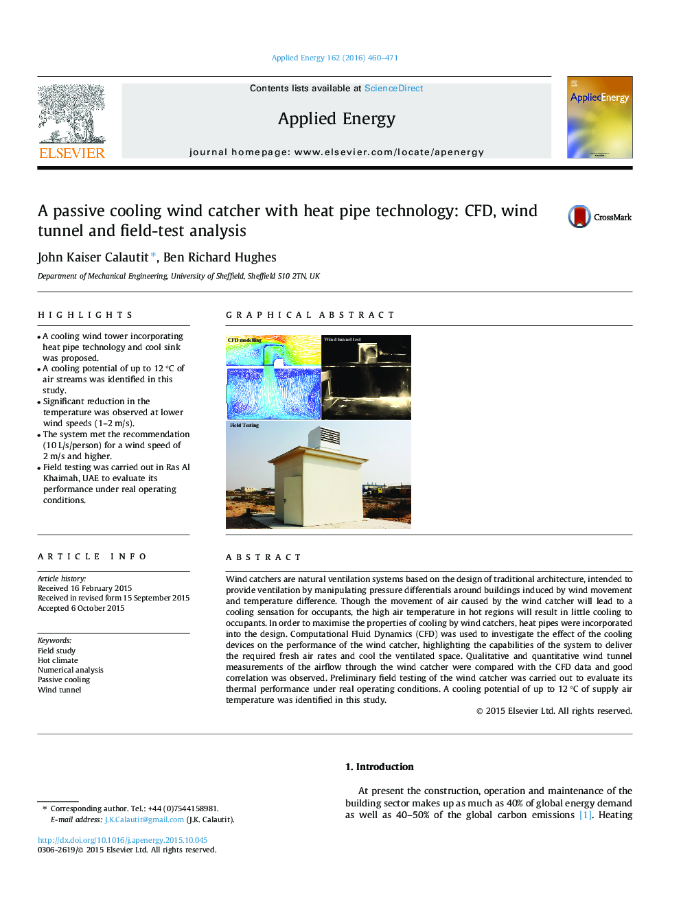 A passive cooling wind catcher with heat pipe technology: CFD, wind tunnel and field-test analysis