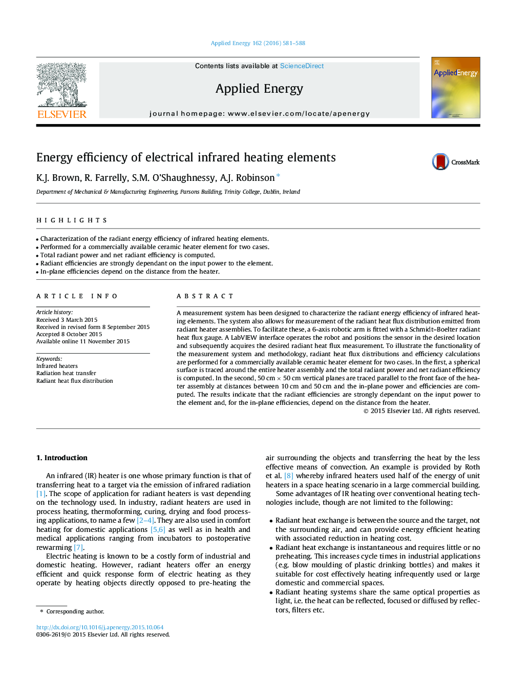 Energy efficiency of electrical infrared heating elements