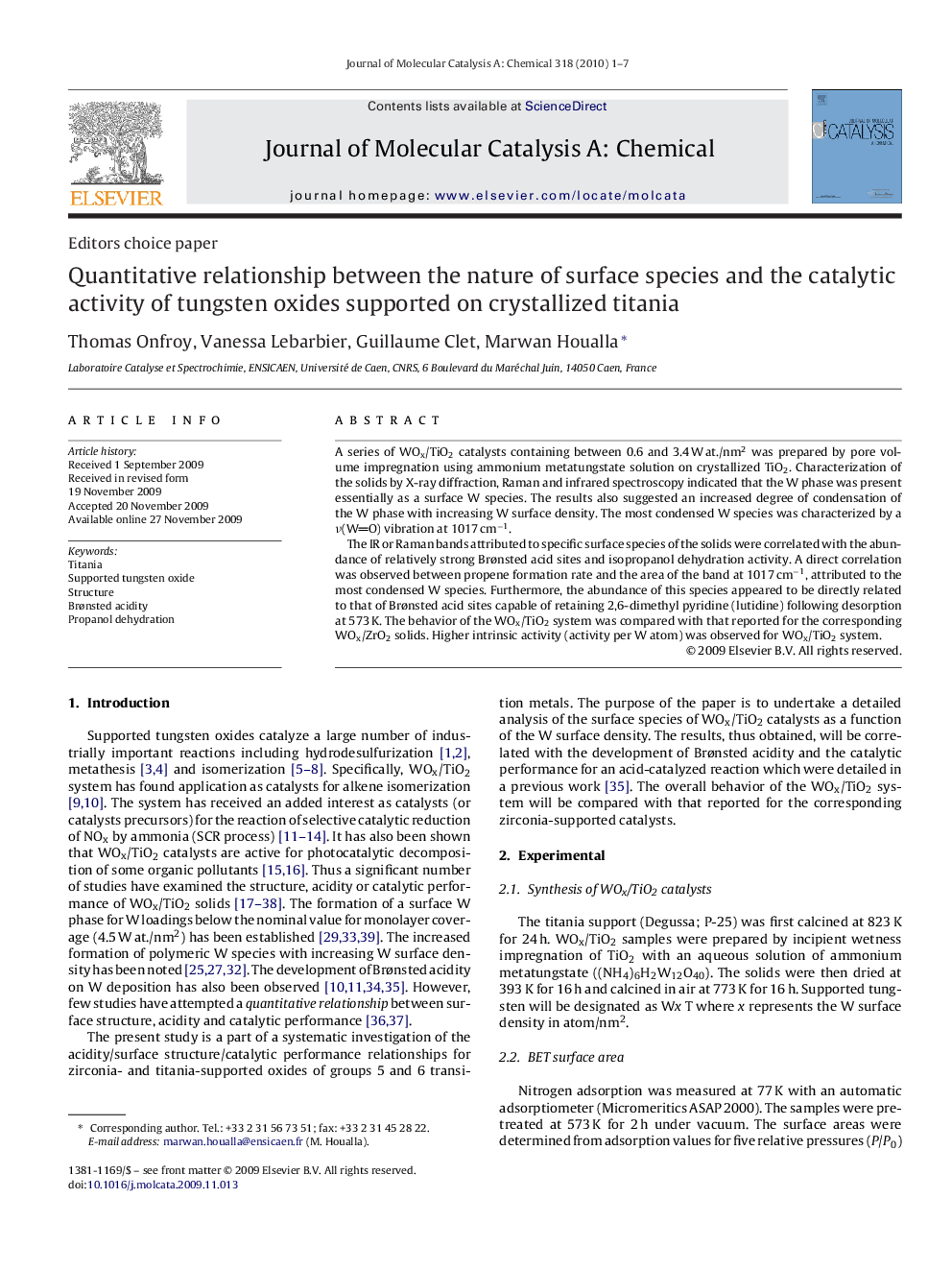 Quantitative relationship between the nature of surface species and the catalytic activity of tungsten oxides supported on crystallized titania