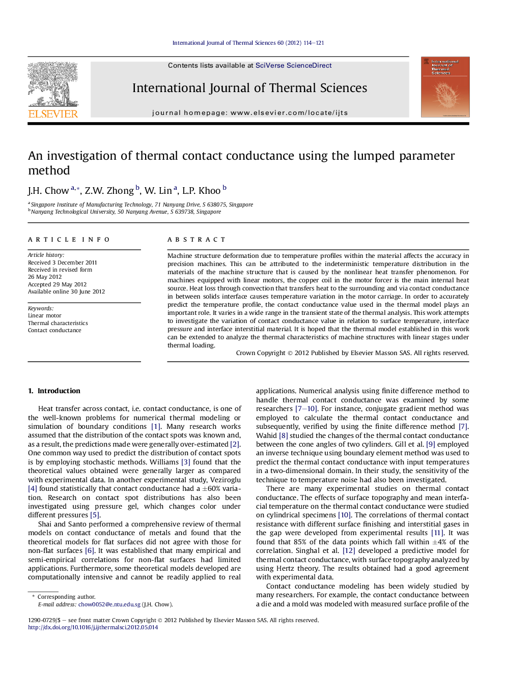 An investigation of thermal contact conductance using the lumped parameter method