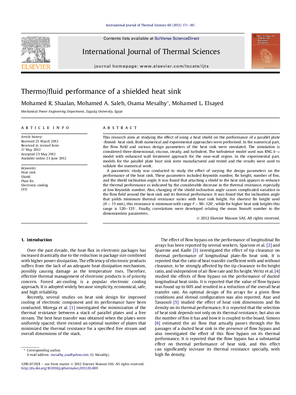 Thermo/fluid performance of a shielded heat sink