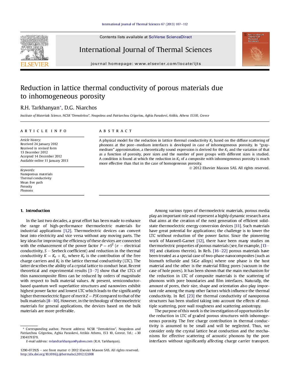 Reduction in lattice thermal conductivity of porous materials due to inhomogeneous porosity