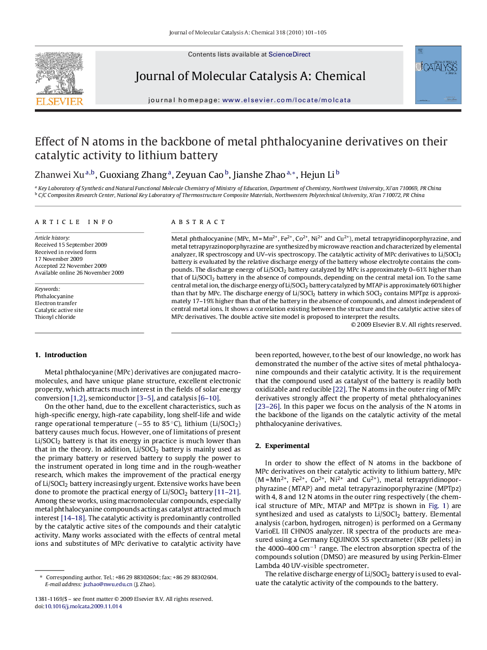 Effect of N atoms in the backbone of metal phthalocyanine derivatives on their catalytic activity to lithium battery