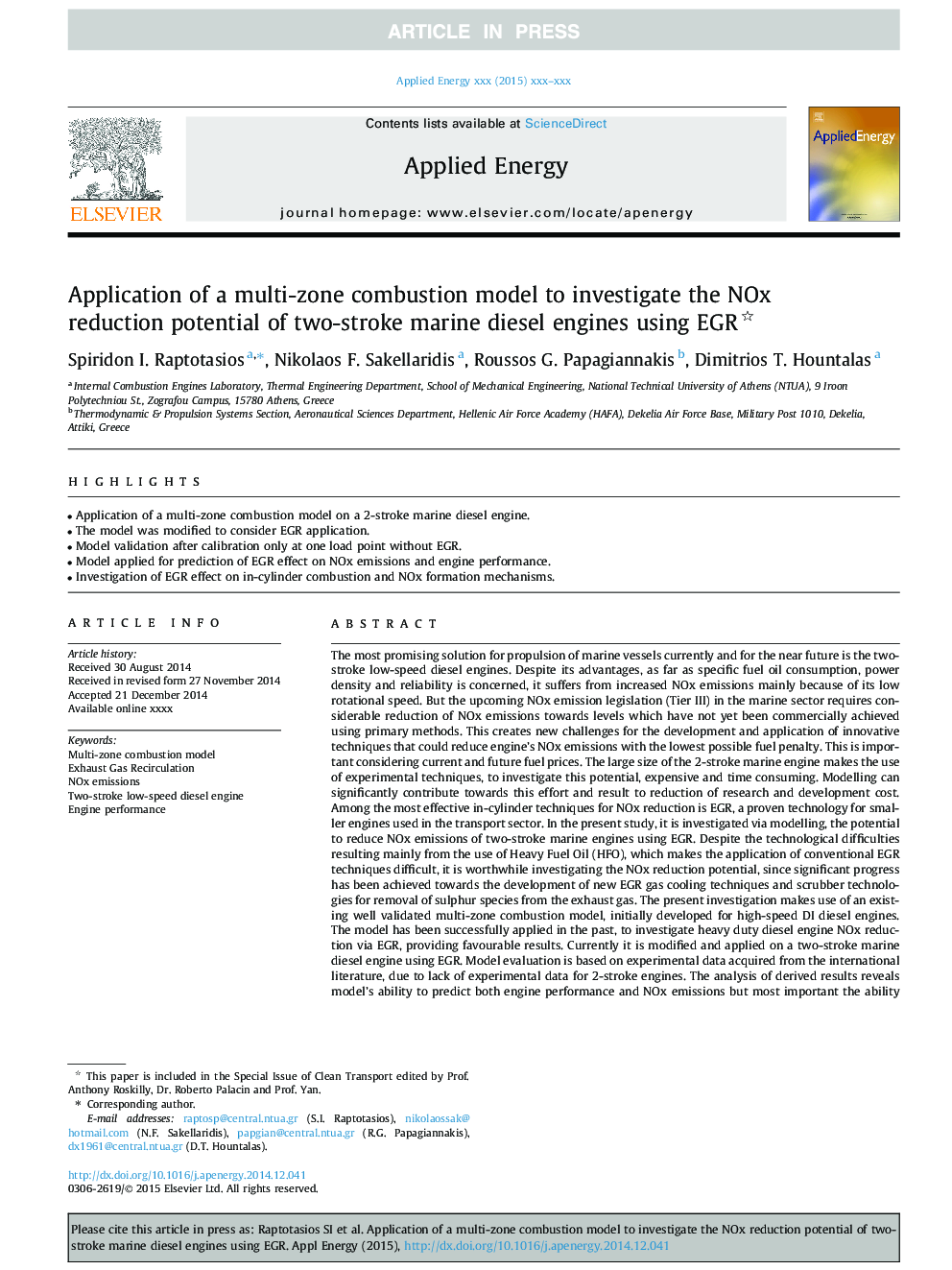 Application of a multi-zone combustion model to investigate the NOx reduction potential of two-stroke marine diesel engines using EGR