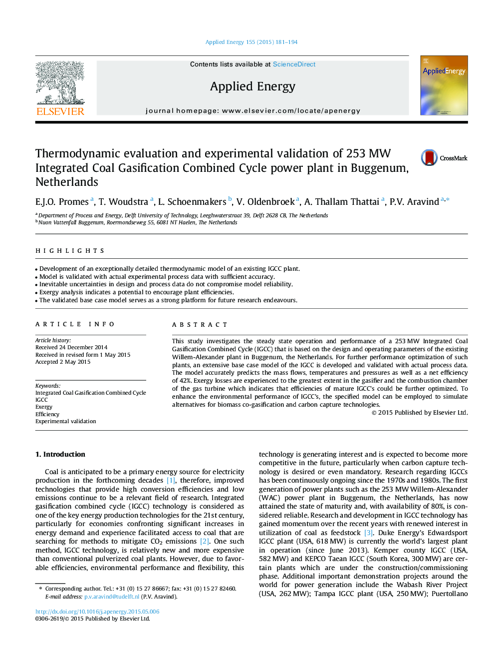 Thermodynamic evaluation and experimental validation of 253Â MW Integrated Coal Gasification Combined Cycle power plant in Buggenum, Netherlands