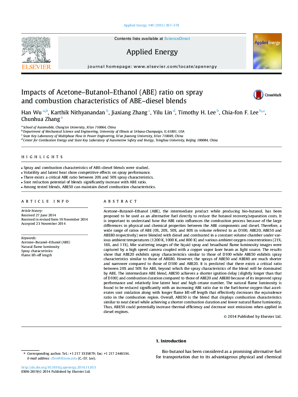 Impacts of Acetone-Butanol-Ethanol (ABE) ratio on spray and combustion characteristics of ABE-diesel blends