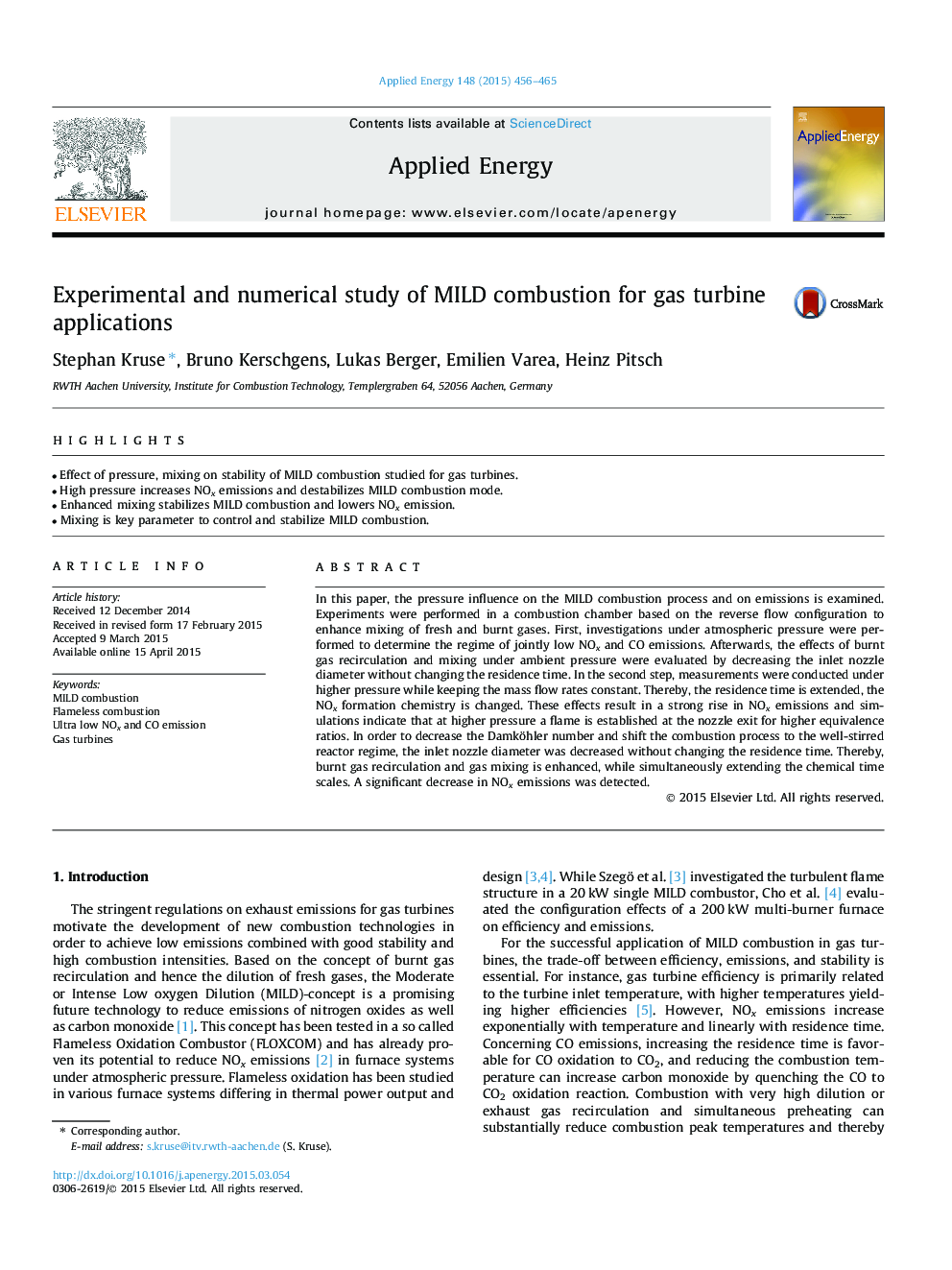 Experimental and numerical study of MILD combustion for gas turbine applications