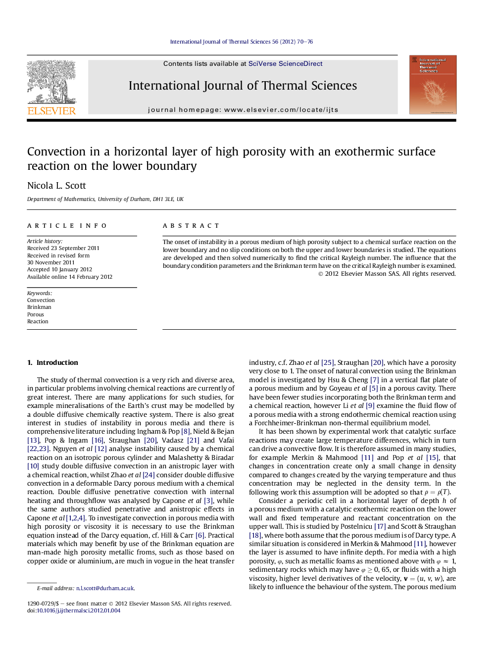 Convection in a horizontal layer of high porosity with an exothermic surface reaction on the lower boundary