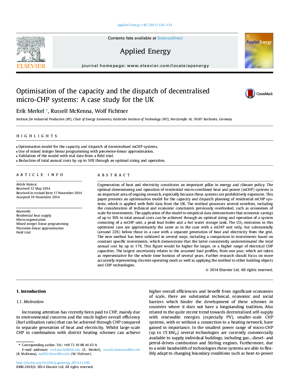 Optimisation of the capacity and the dispatch of decentralised micro-CHP systems: A case study for the UK