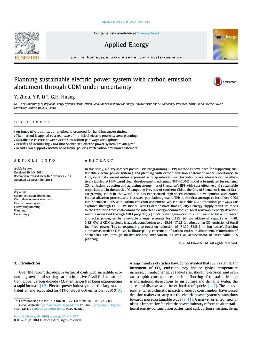 Planning sustainable electric-power system with carbon emission abatement through CDM under uncertainty