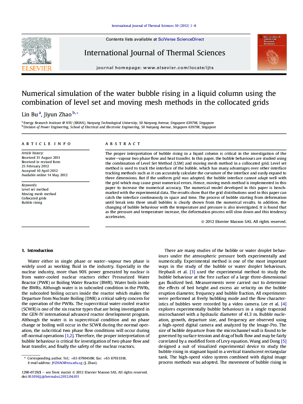 Numerical simulation of the water bubble rising in a liquid column using the combination of level set and moving mesh methods in the collocated grids